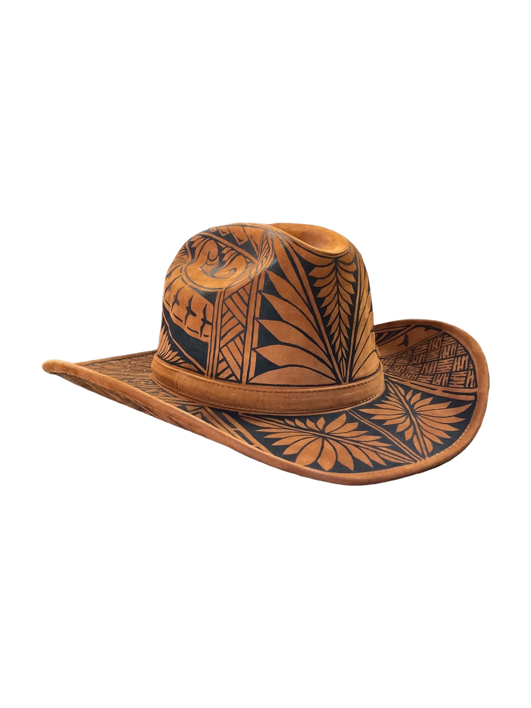 fully-burned-and-painted-polynesian-leather-cattleman-hawai-i-outdoor